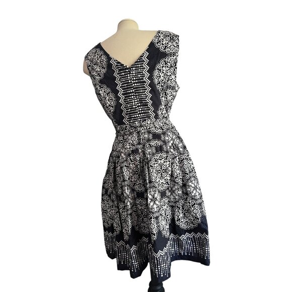 Robbie Bee Paisley Sleeveless Belted Dress Sz 14 (Large) Womens Navy Blue - Picture 9 of 12